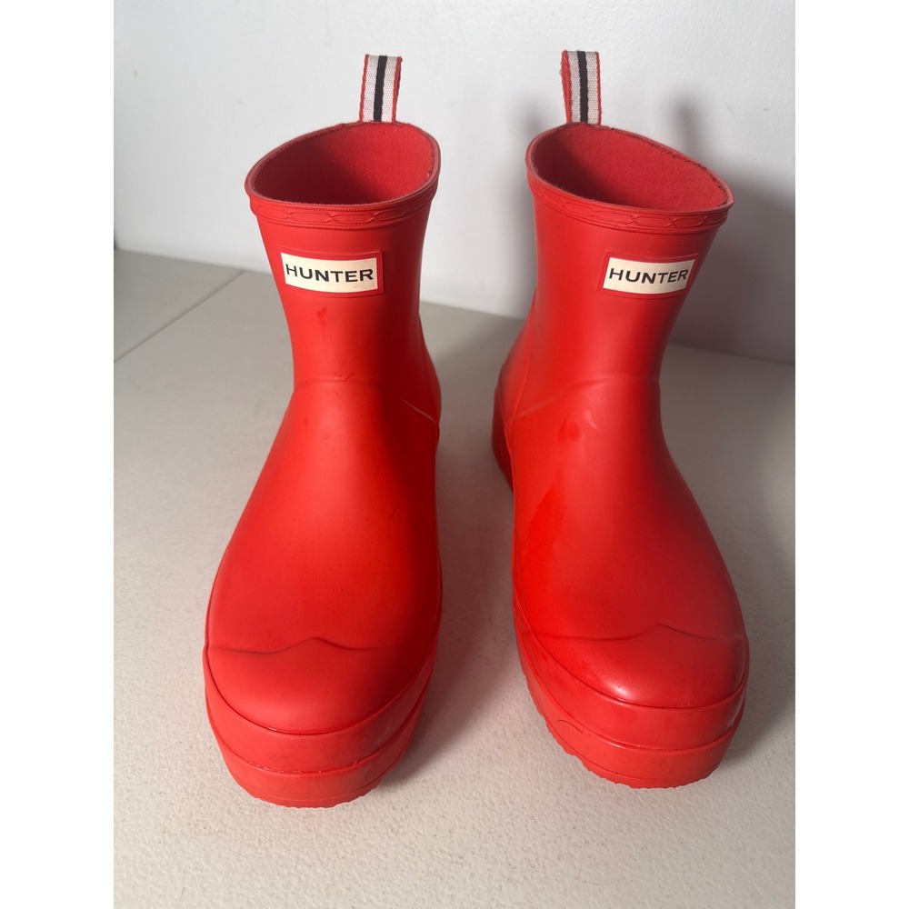 Hunter Original Play Short Rain Boots Red Waterproof Platform Matte Womens 10